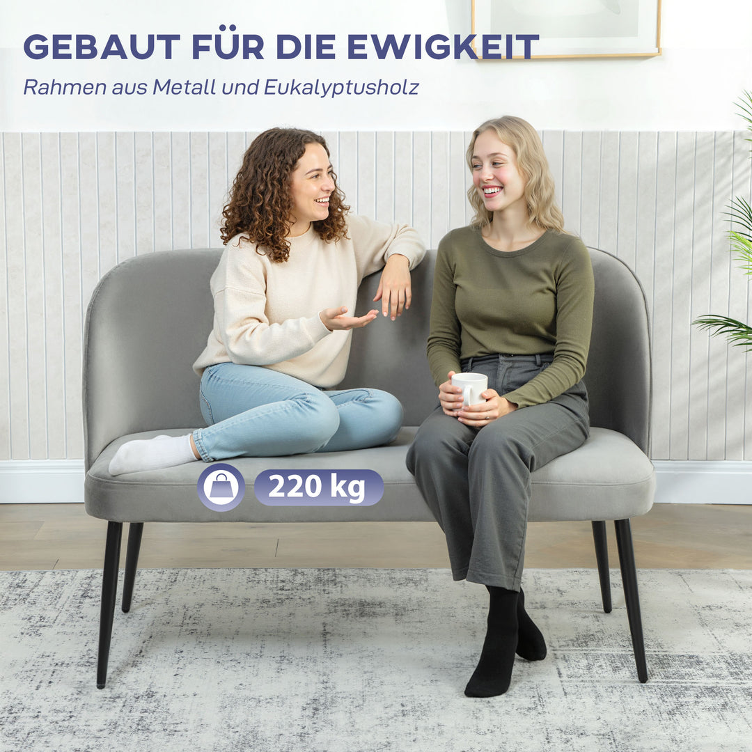 2-personers sofa, moderne polstret sofa med metal- og træstel, fløjlsblødt stofbetræk, grå