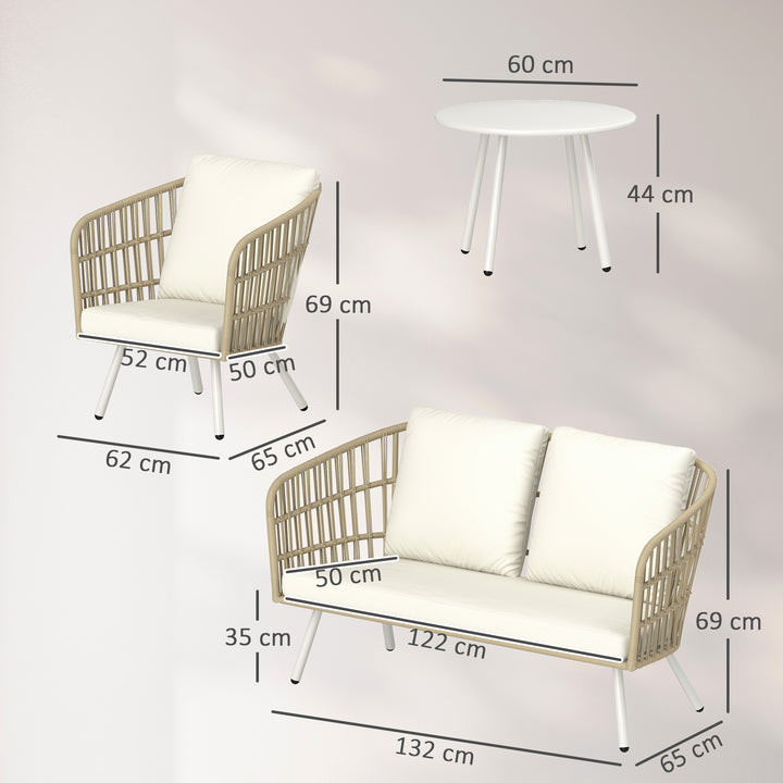 Havemøbelsæt af polyrattan loungesæt med 2-personers sofa, lænestol, bordhynder, vejrbestandig til 4 personer i khaki