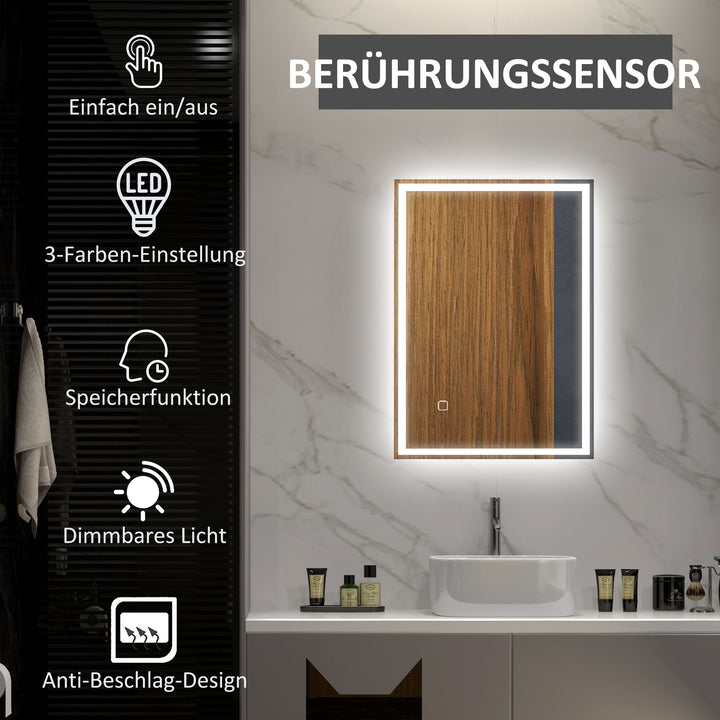 Badeværelsesspejl vægspejl led touch-afbryder, hvid