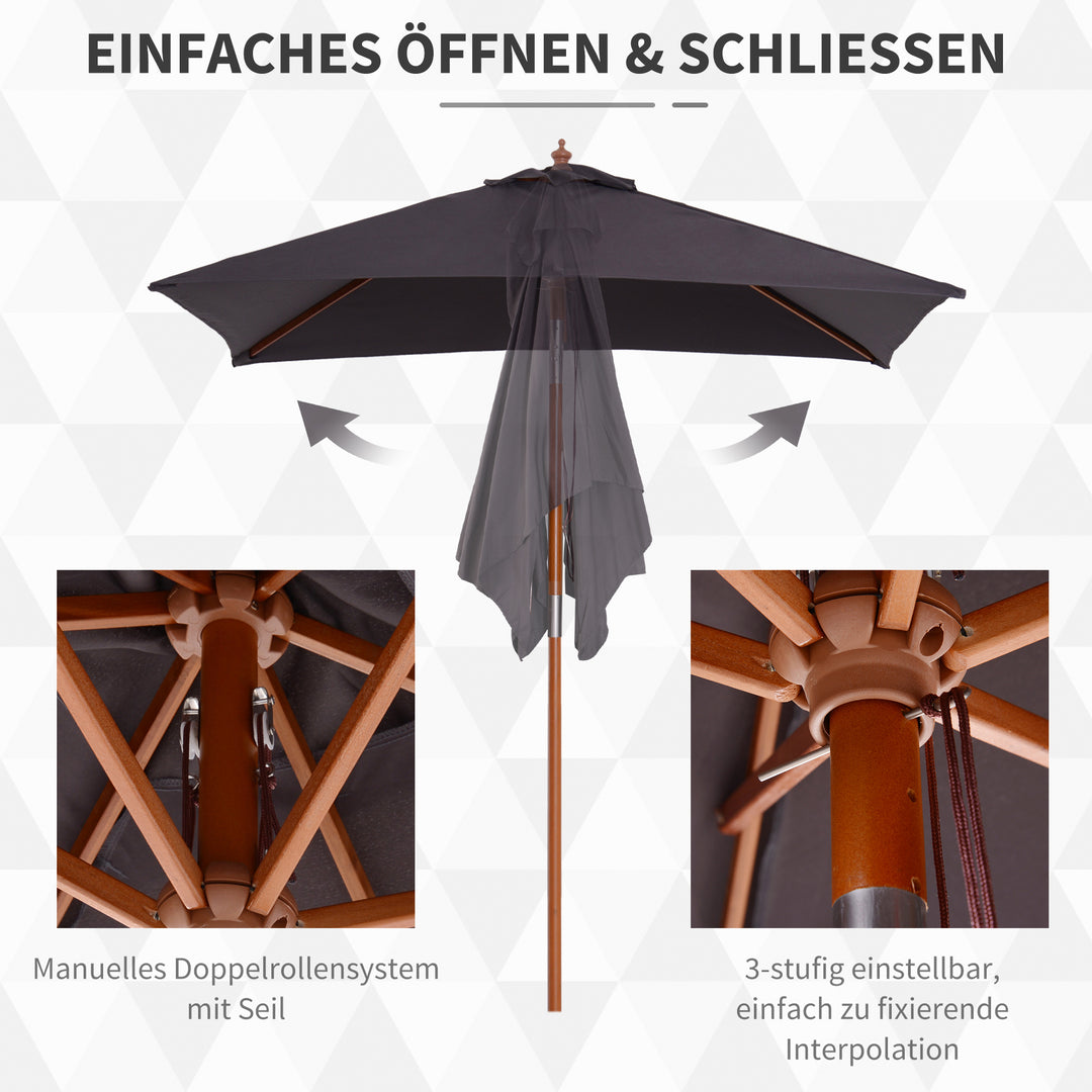 Parasol 200 x 150 x 235 cm, Sammenklappelig Haveparasol, 3-trins justerbar, Rektangulær Strandparasol, Vandafvisende og UV-resistent til Strand, Balkon, Terrasse, Have, Mørkegrå