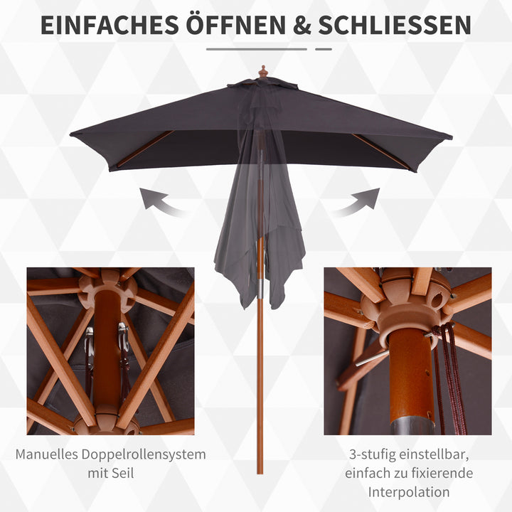 Parasol 200 x 150 x 235 cm, Sammenklappelig Haveparasol, 3-trins justerbar, Rektangulær Strandparasol, Vandafvisende og UV-resistent til Strand, Balkon, Terrasse, Have, Mørkegrå