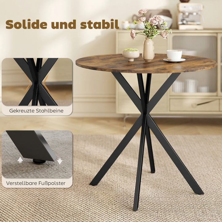 Rundt køkkenbord, 80 cm, kompakt bordplade, spånplade, metal, rustik brun