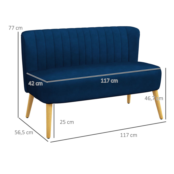 Sofa retro design 2-personers sofa, træben, 117 cm x 56,5 cm x 77 cm, blå