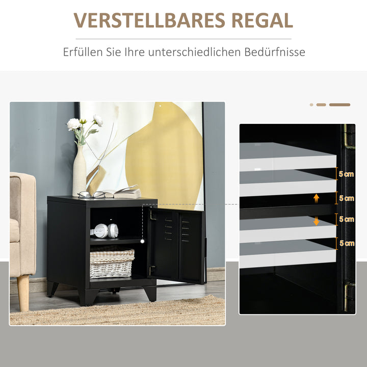 Natbord, sidebord med justerbar hylde, dør, natbord til soveværelse, stue, metal, sort, 50 x 40 x 47,5 cm