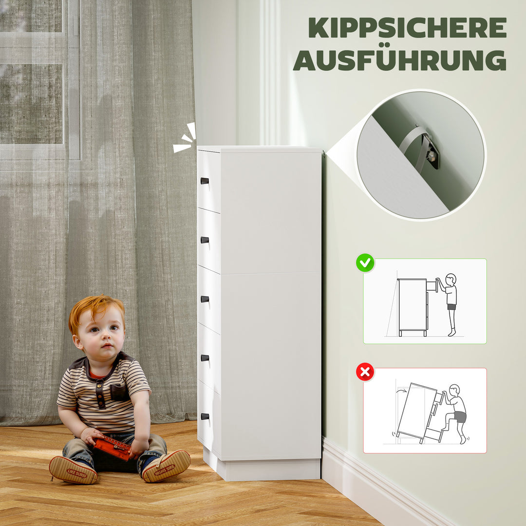 Kommode med 5 skuffer i træ i moderne stil 47 x 29 x 95 cm hvid