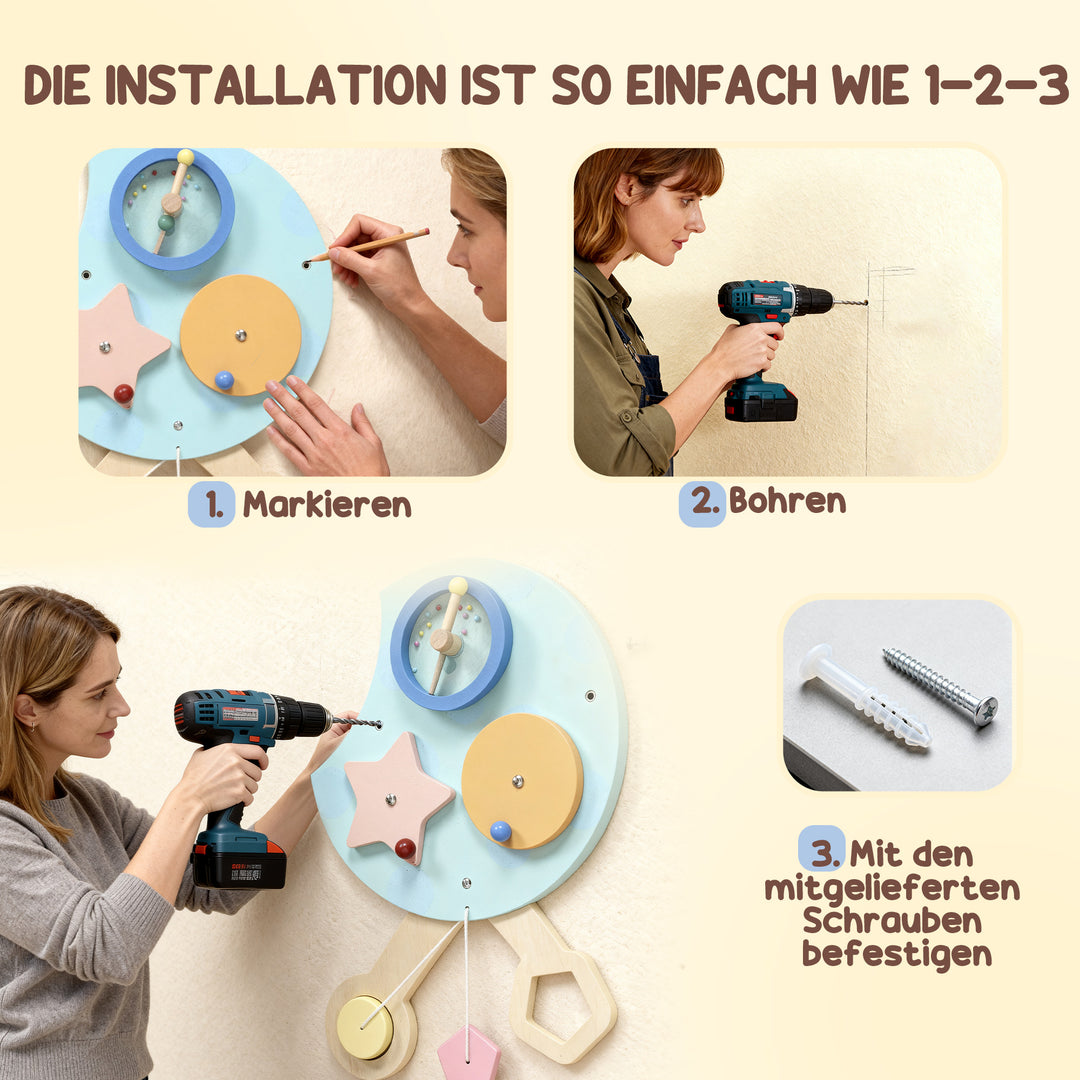 7-i-1 væglegetøj, xylofon, gear, larvedesign, MDF, 108 cm, farverig