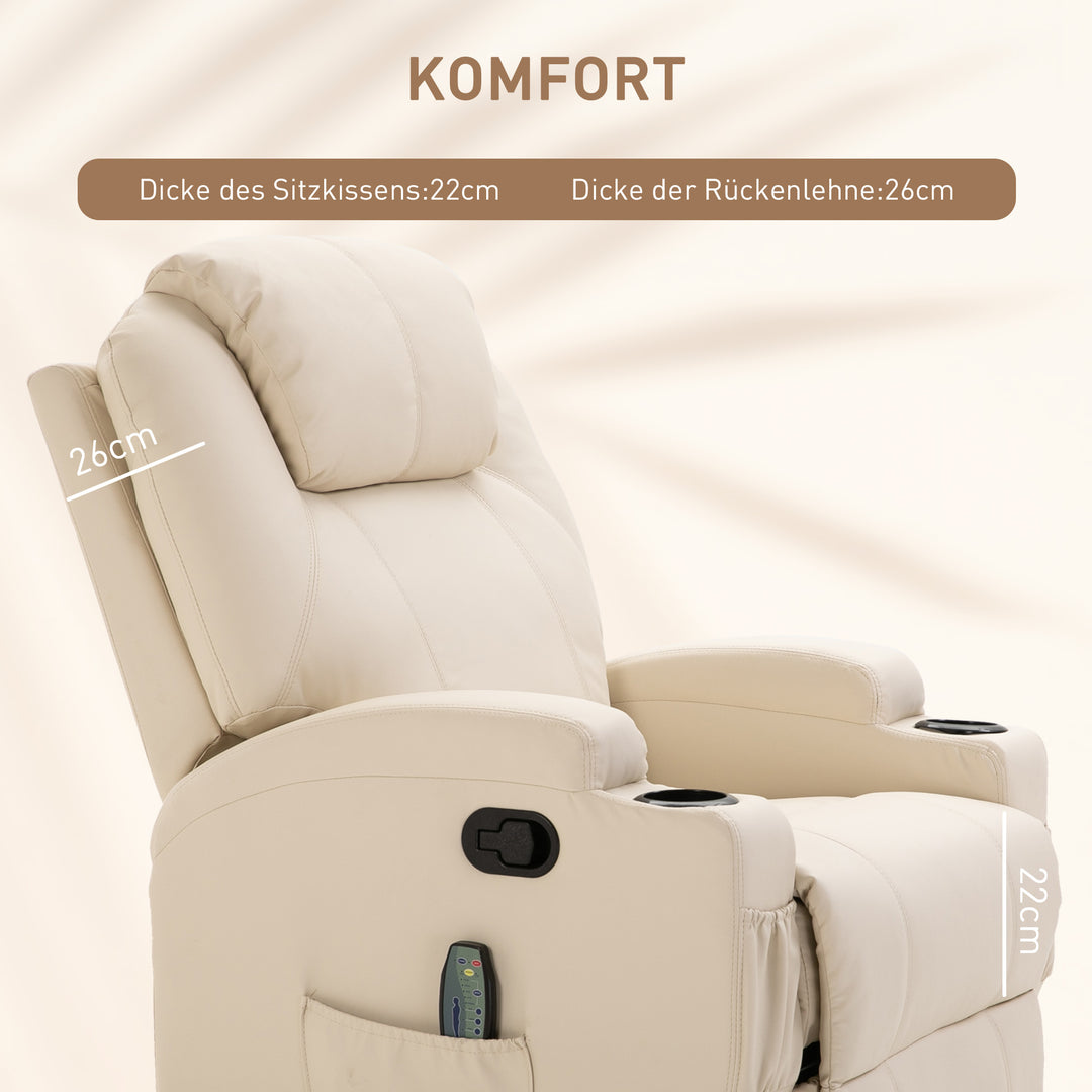 Massagestol elektrisk afslappende stool tv-stol massagefunktion 5 massagetilstande lænefunktion kunstlæder træ metal skum cremehvid 84 x 92 x 109 cm