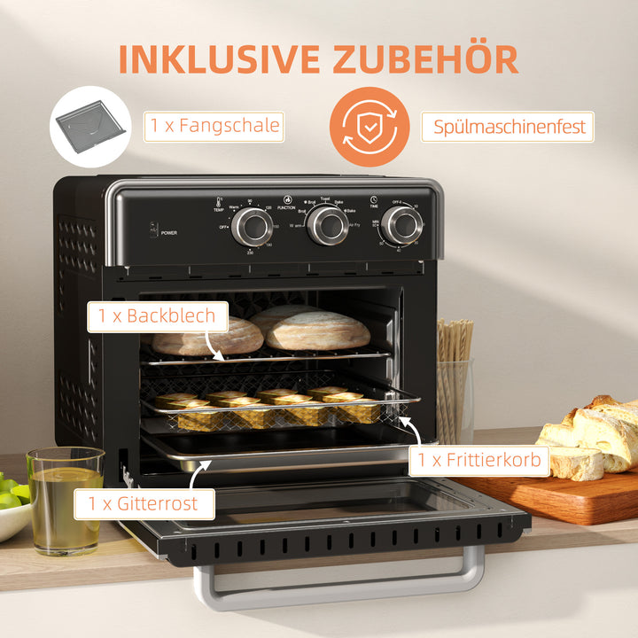 Miniovn, 20l, 5 funktioner, 360° konvektion, grillrist, krummebakke, sort