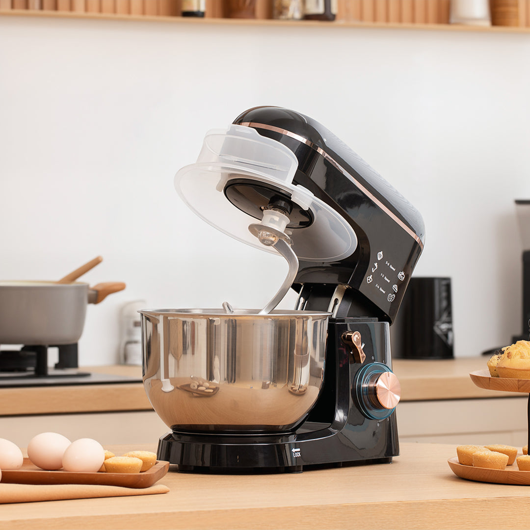 Standmixer, foodprocessor, omrører, 6 hastigheder, 5,5 l skål i rustfrit stål, sort