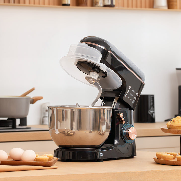 Standmixer, foodprocessor, omrører, 6 hastigheder, 5,5 l skål i rustfrit stål, sort