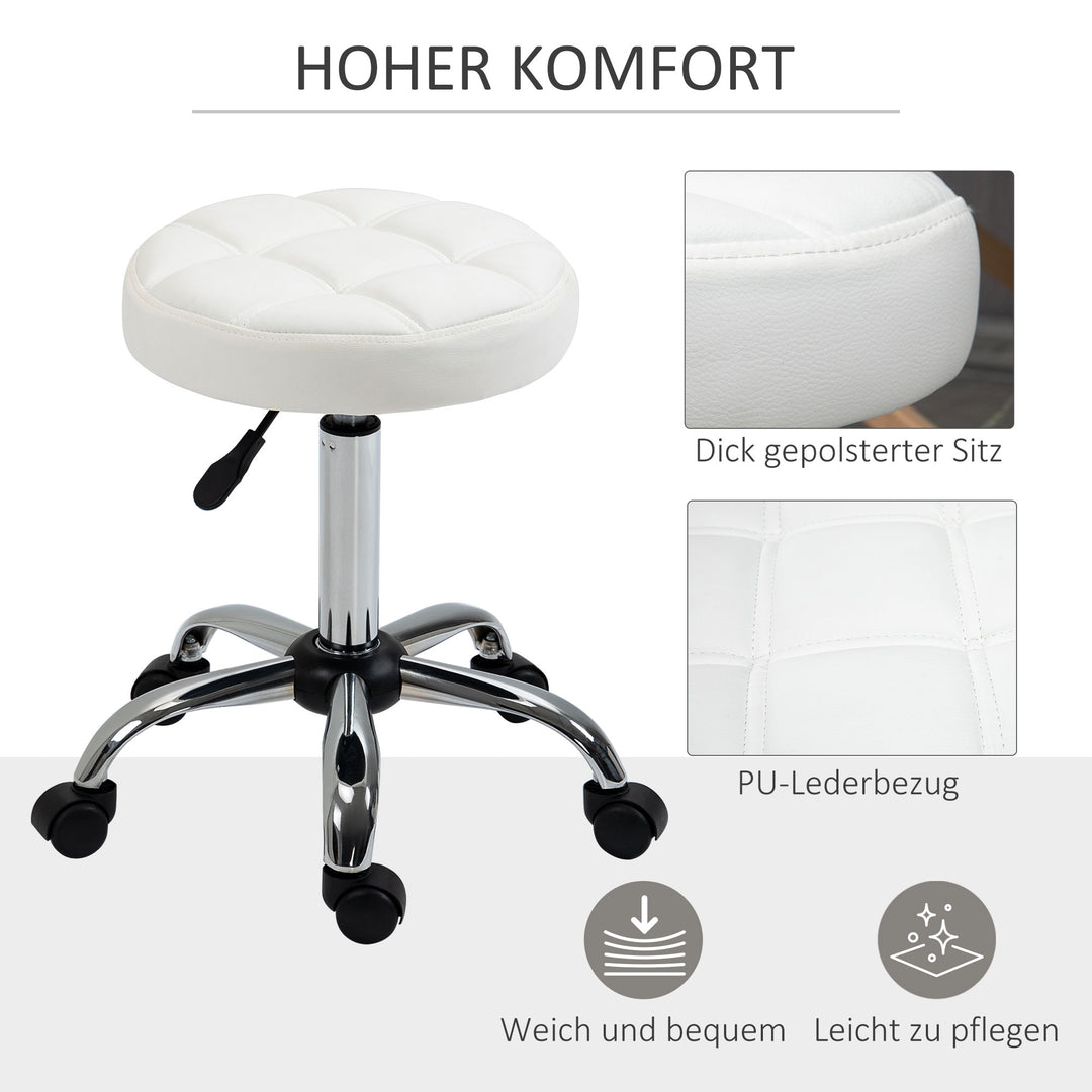Drejestol, salonstol, højdejusterbar, kunstlæder, quiltet design, 35,5 x 48-63 cm, hvid/sølv