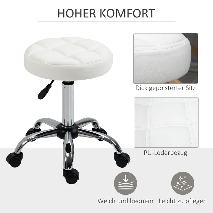 Drejestol, salonstol, højdejusterbar, kunstlæder, quiltet design, 35,5 x 48-63 cm, hvid/sølv