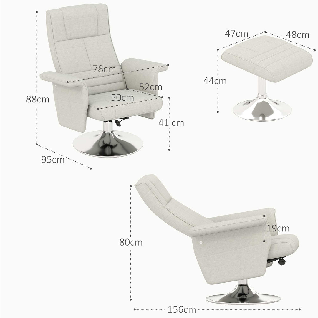Massagestol med skammel, lænestol, 78 x 95 x 88 cm, cremefarvet