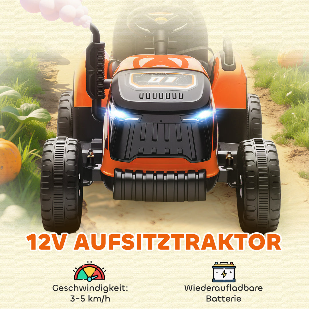 Elektrisk børnetraktor, havetraktor med fjernbetjening, blød start, til børn i alderen 3-8 år, orange