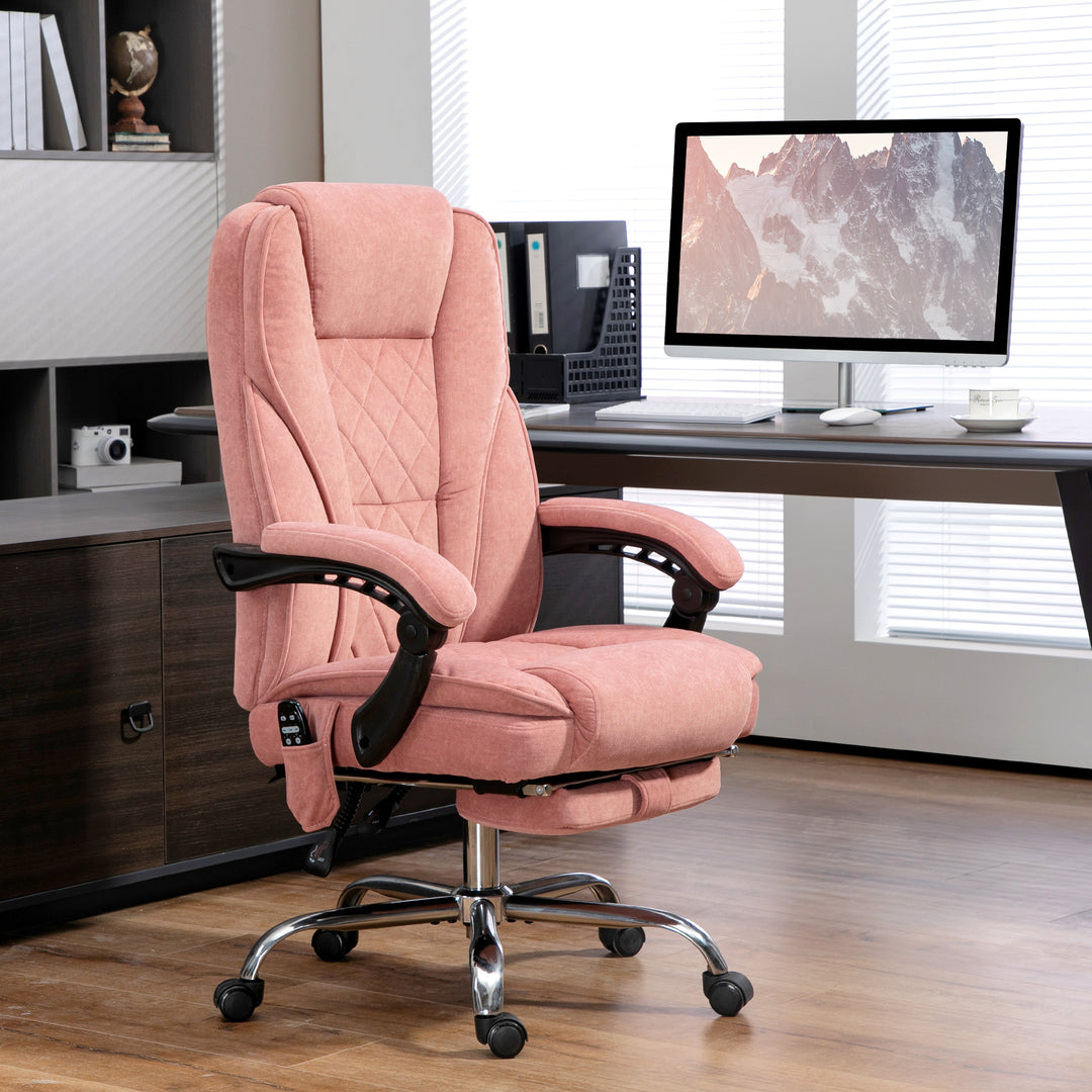 Ergonomisk kontorstol med massagefunktion, fodstøtte, drejelig, rullebar, pink