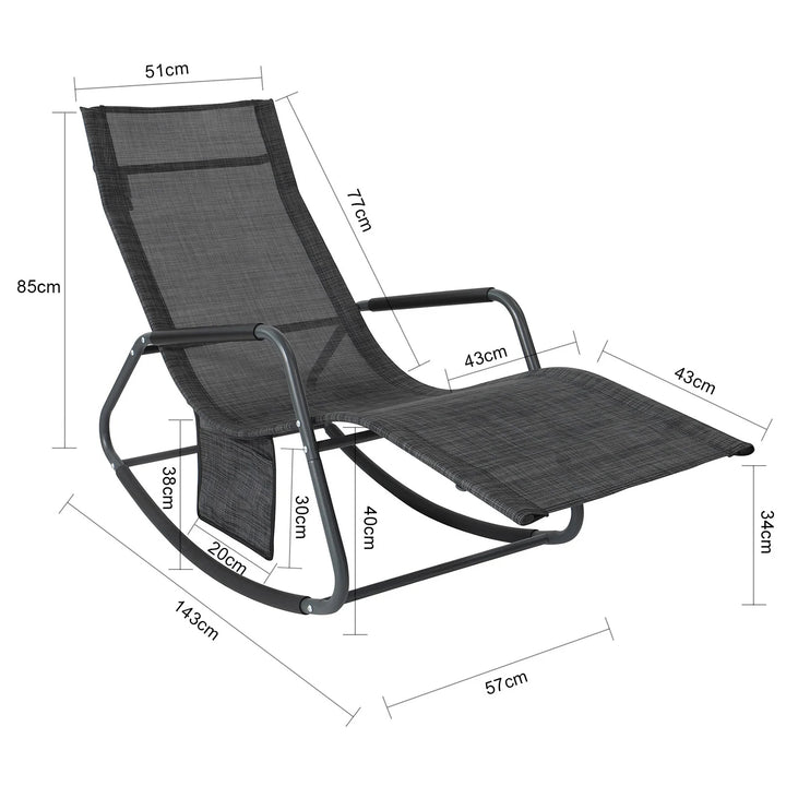 Liggestol / gyngestol til haven, B57 x D145 x H84 cm, sort