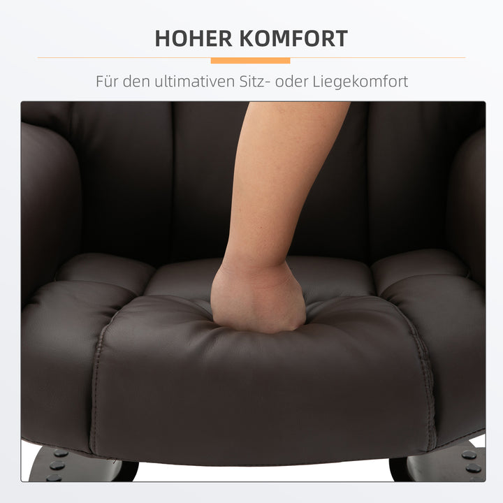 Lænestol med fodskammel, elektrisk tv-stol med lænefunktion, roterende massagestol med fjernbetjening, sidelomme, til stue, kunstlæder, brun