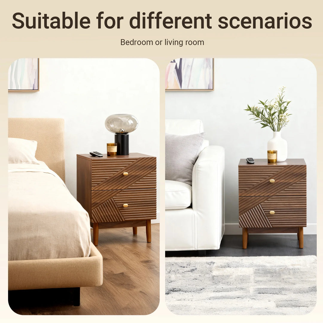 Vintage natbord 45x58 cm – brun opbevaring med 2 skuffer