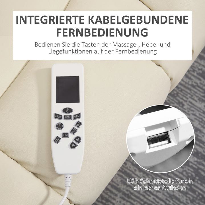 Massagestol stand-up aid seniorstol, inklusive fjernbetjening, 4 massagetilstande, 90 cm x 98 cm x 102 cm, creme