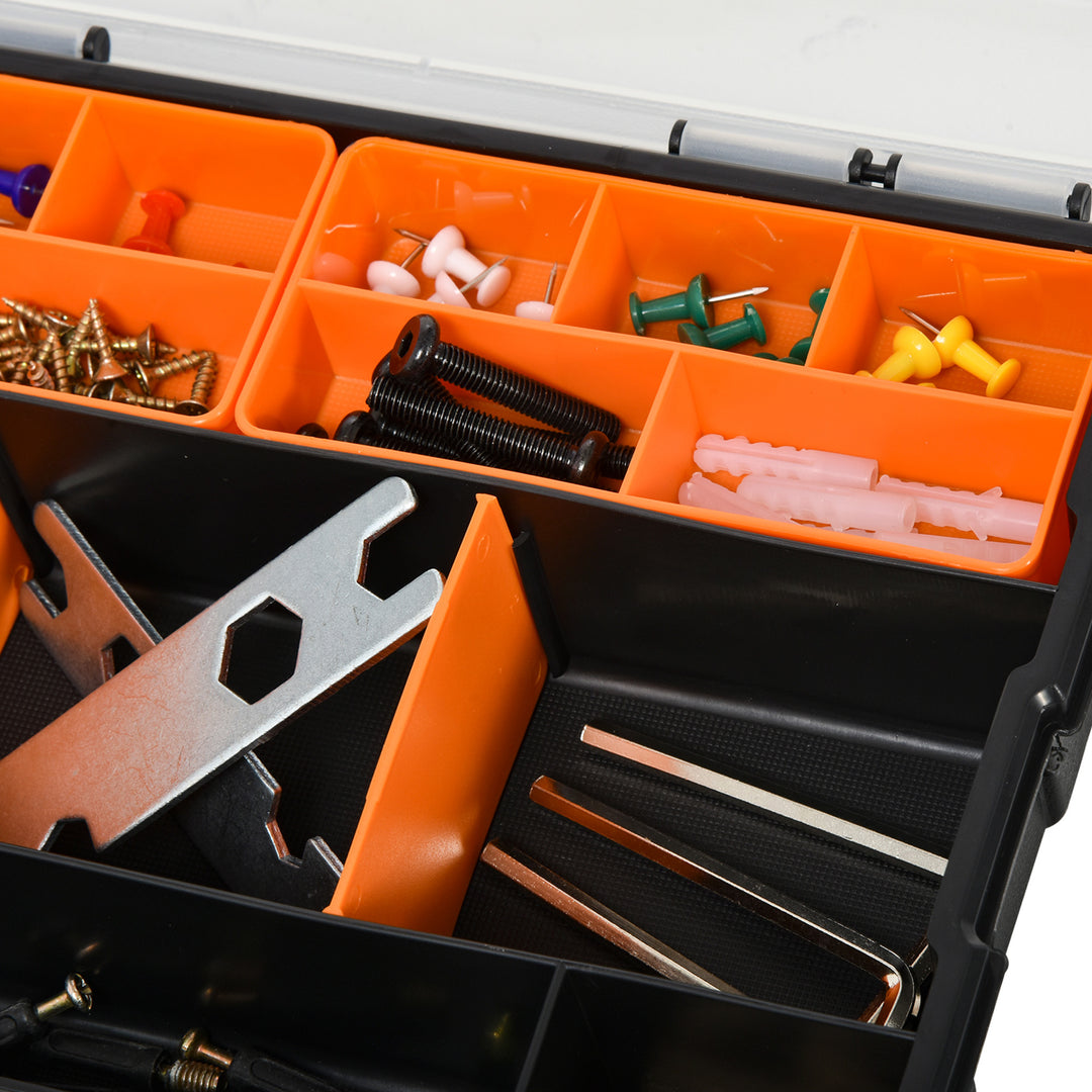 4 Stk. værktøjsopbevaringskasse multifunktionel værktøjskasse sorteringskasse smådele magasindele plast orange+sort 28,7 x 22,5 x 5,5 cm
