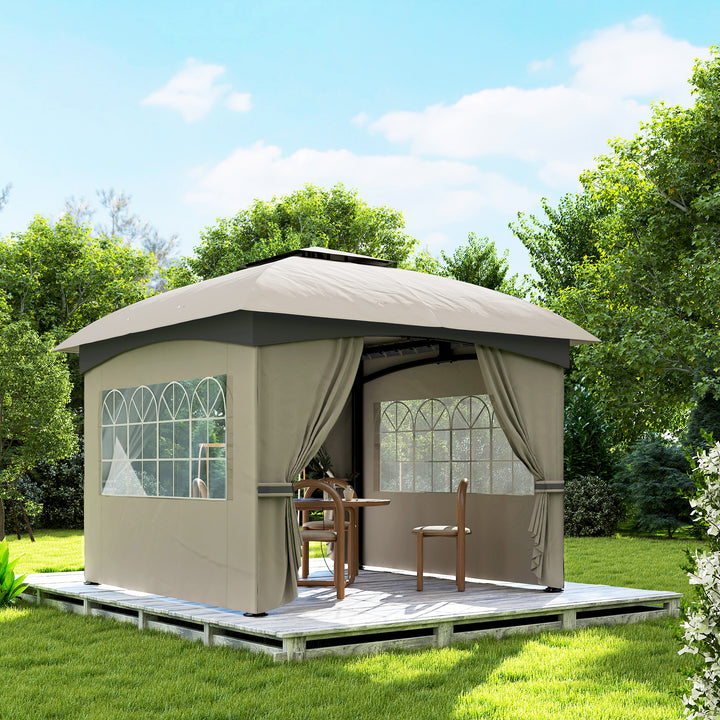 3,4 X 3,4 m havepavillon, øltelt med ventileret tag, buede vinduer, stålramme, lysegrå