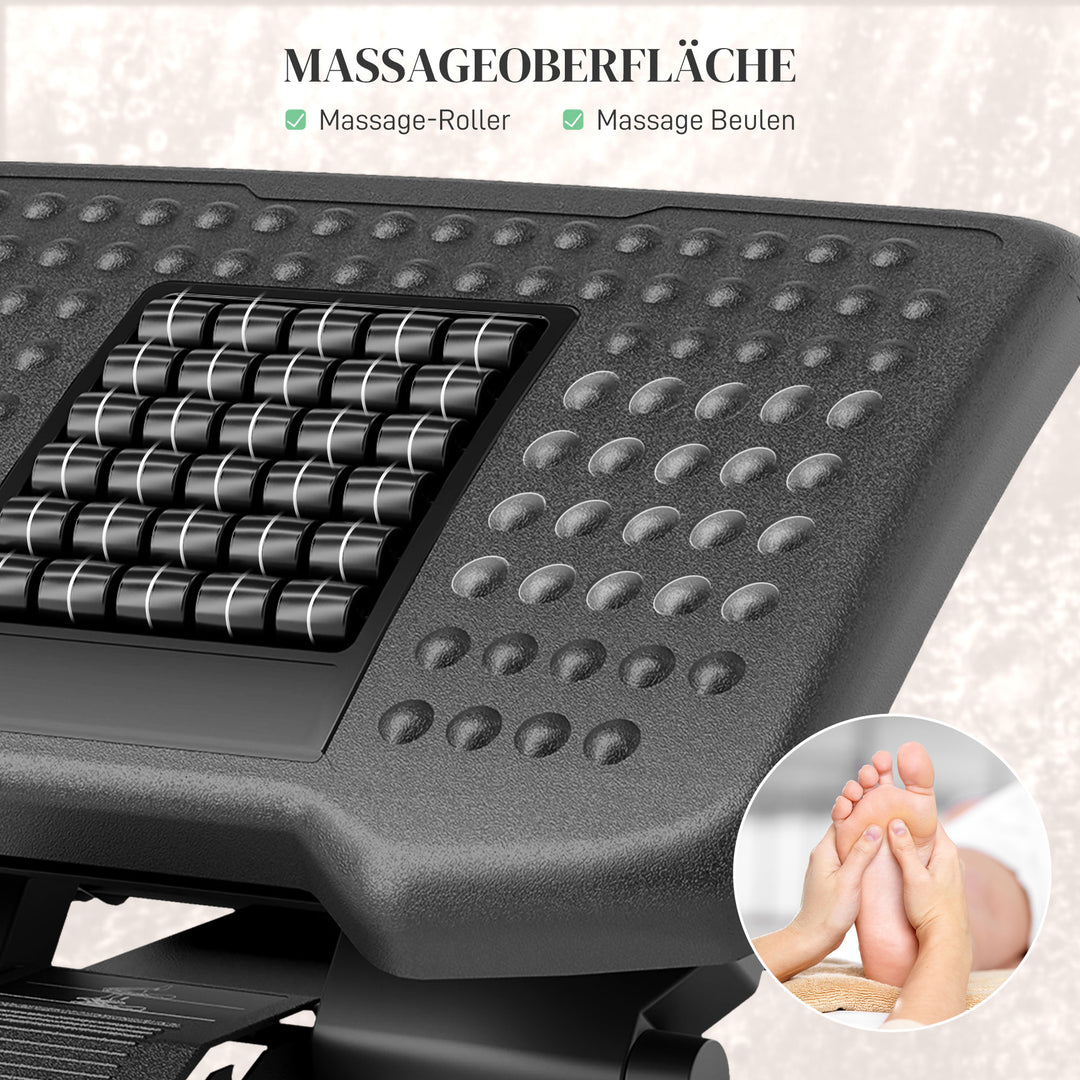 Ergonomisk fodstøtte, højdejusterbar, massageflade med ruller, sort, 46 x 35 cm