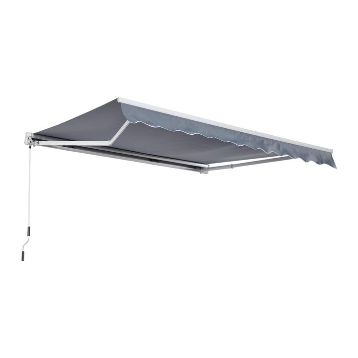Markise med leddelt arm, justerbar klemme, terrassemarkise, 3,95 x 3 m solafskærmning med håndsving, balkonmarkise, grå