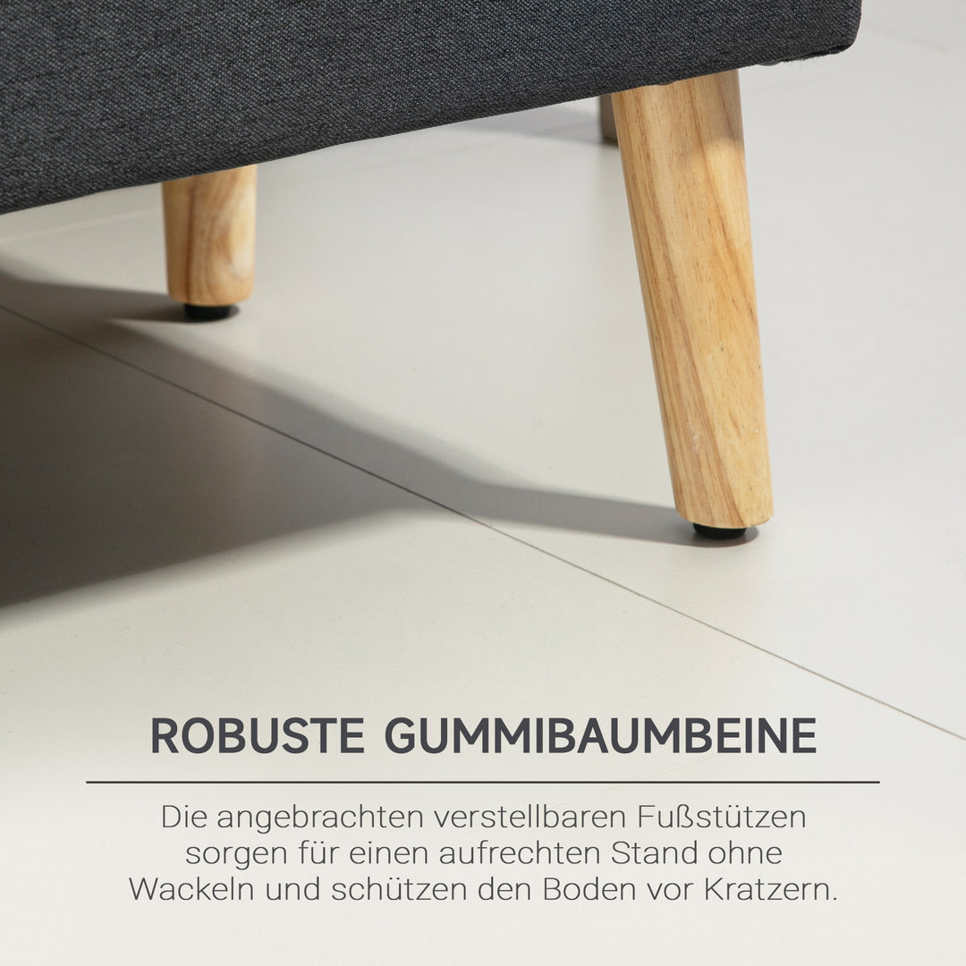 Polstret bænk med opbevaring, sengebænk i linnedlook, gummitræ, 110 x 39 x 45 cm, mørkegrå