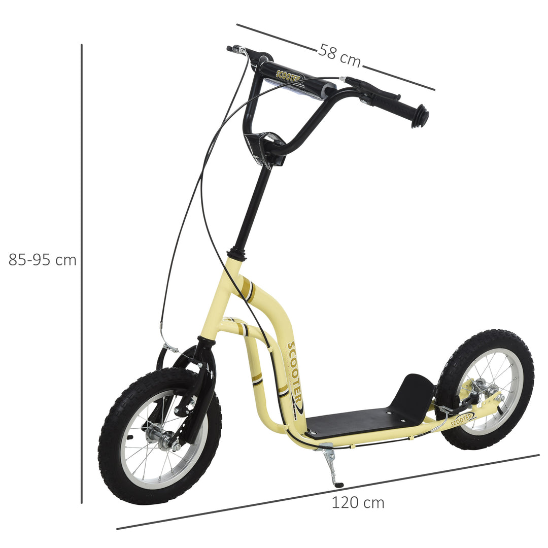 Børneløbehjul fra 5 år, løbehjul, city scooter, børne-sparkbræt med 12-tommer luftdæk, gummi, aluminium, beige, 120 x 58 x 85-95 cm