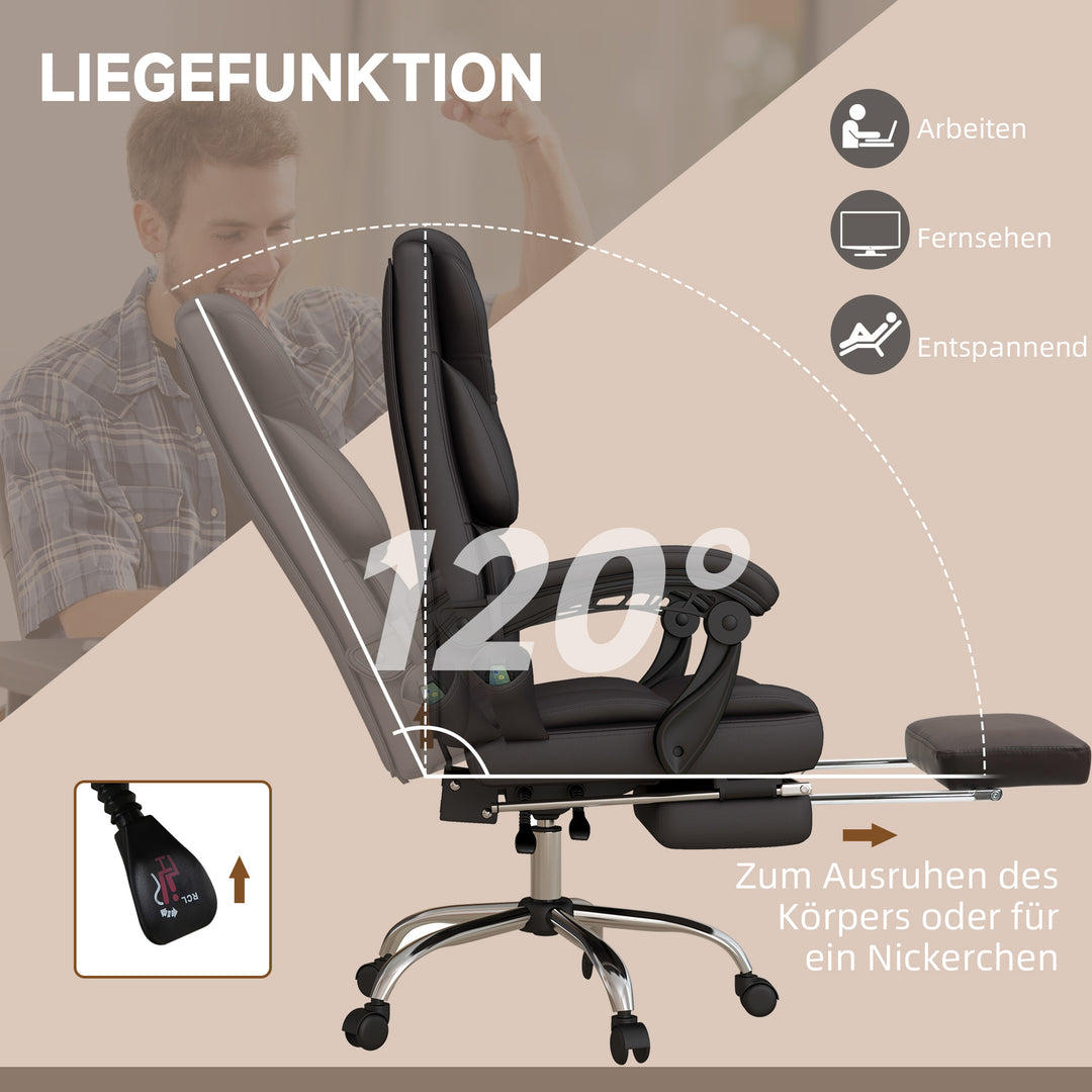 Kontorstol med massagefunktion, ergonomisk, lænestol, 63x57x118, brun