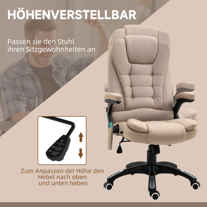 Massagestol med varmefunktion, ergonomisk skrivebordsstol, højdejusterbar, 68l x 72b x 110-120 cm, brun