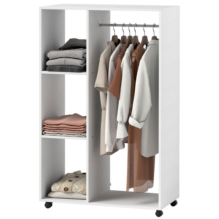 Garderobe på hjul, mobil garderobe, garderobeskab, rullende tøjstativ, 80 x 40 x 128 cm, hvid