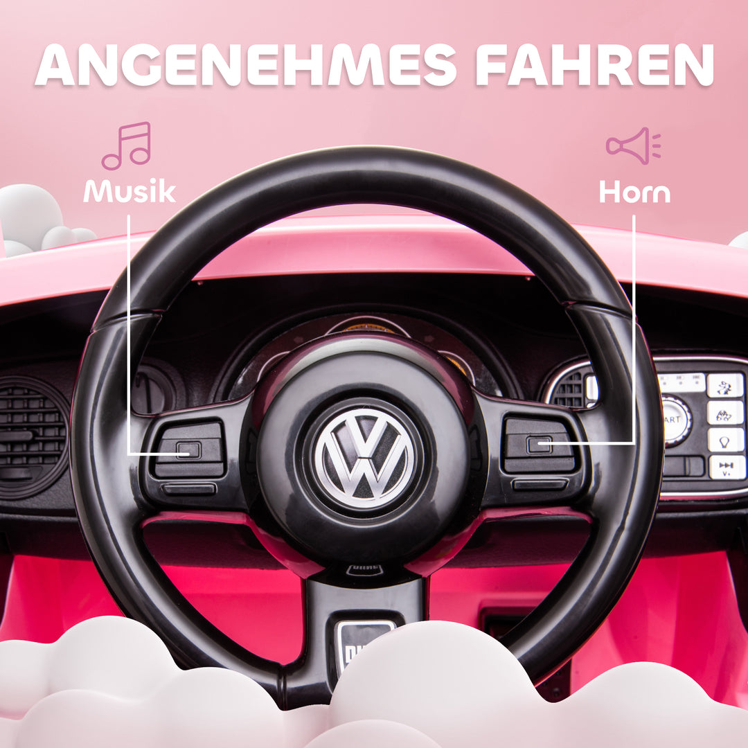 Aiyaplay elektrisk børnebil, vw beetle, 3-5 km/t, med fjernbetjening og musik, pink