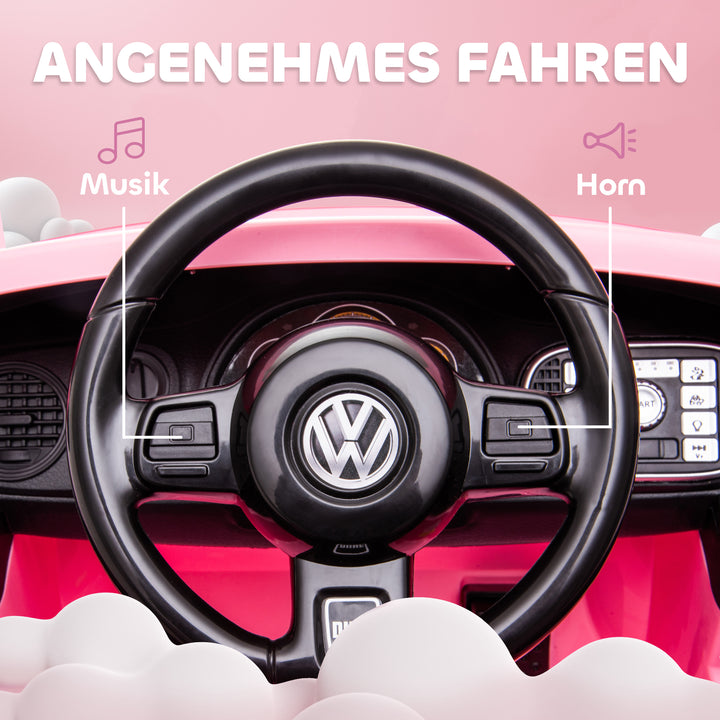 Aiyaplay elektrisk børnebil, vw beetle, 3-5 km/t, med fjernbetjening og musik, pink