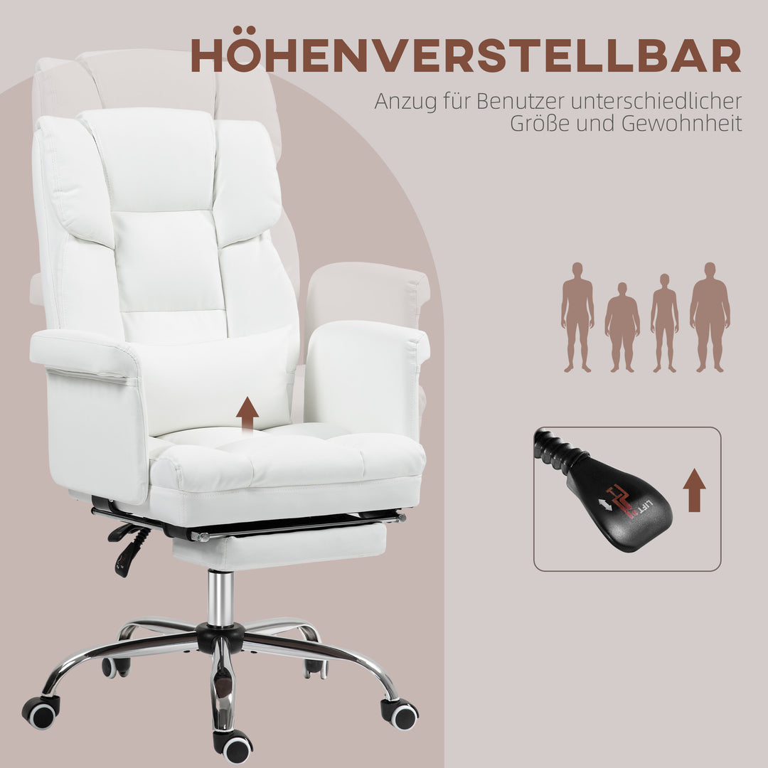 Ergonomisk kontorstol, højdejusterbar 48-56 cm, ryglæn med hvilefunktion, fodstøtte, hvid