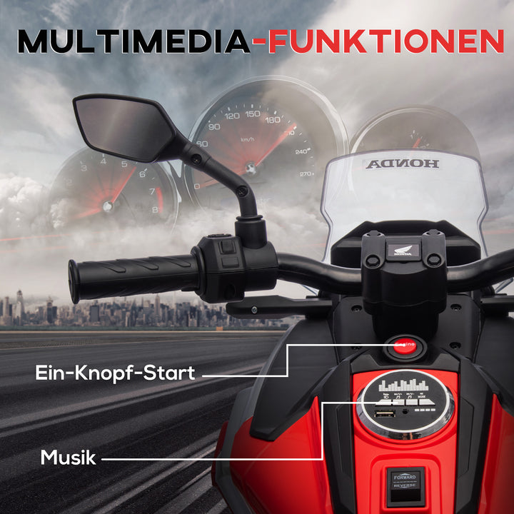 Elektrisk børnemotorcykel, Honda, 3 km/t, musik og lys, 3-6 år, op til 30 kg, rød