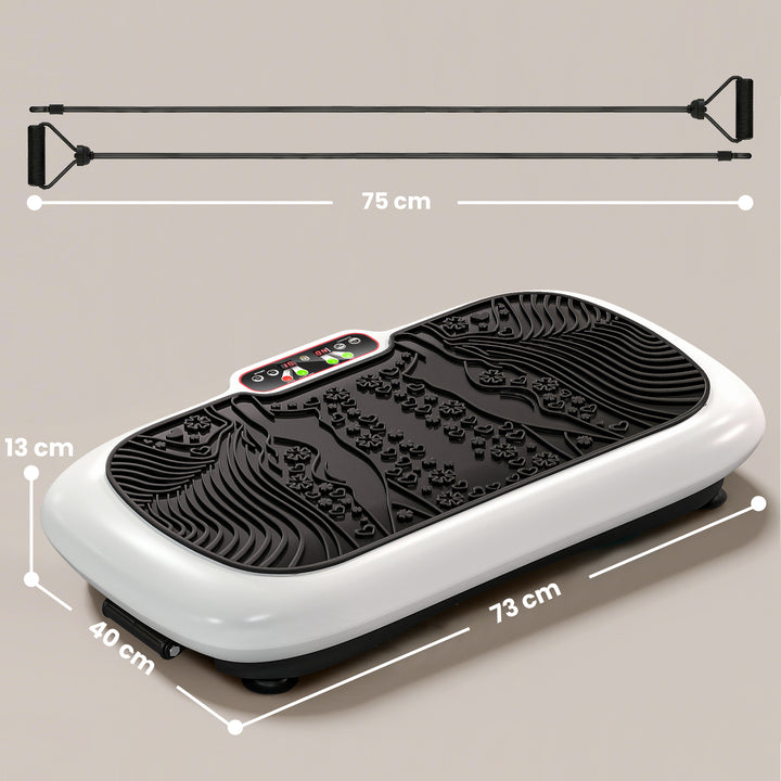 Vibrationsplade med 99 niveauer, 2 fitnessbånd, 73 x 40 x 13 cm, hvid+sort