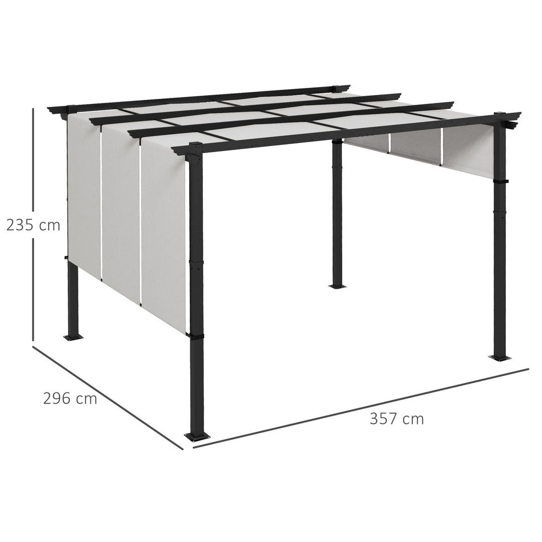 Markise/solsejl. Pergola, vejrbestandig, inklusive monteringsbeslag, 3 x 3,5 m, mørkegrå.