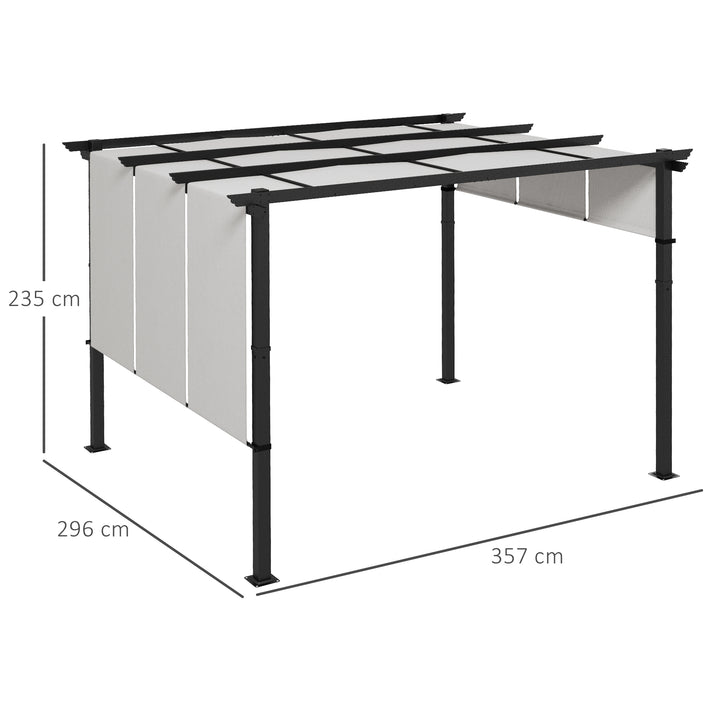 Markise/solsejl. Pergola, vejrbestandig, inklusive monteringsbeslag, 3 x 3,5 m, mørkegrå.