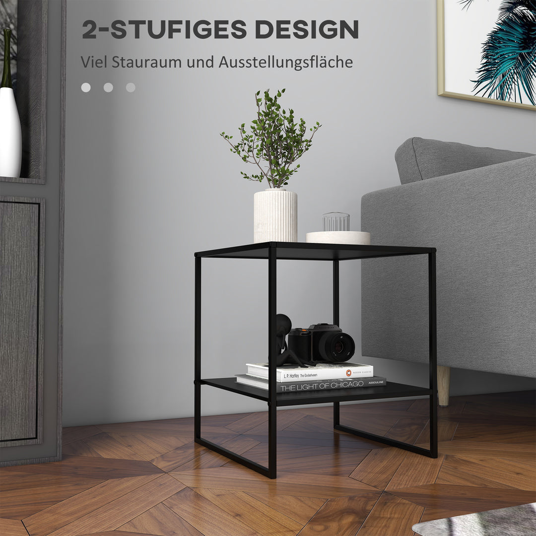Sidebord i industrielt design, sofabord, natbord, 1 hylde, sort