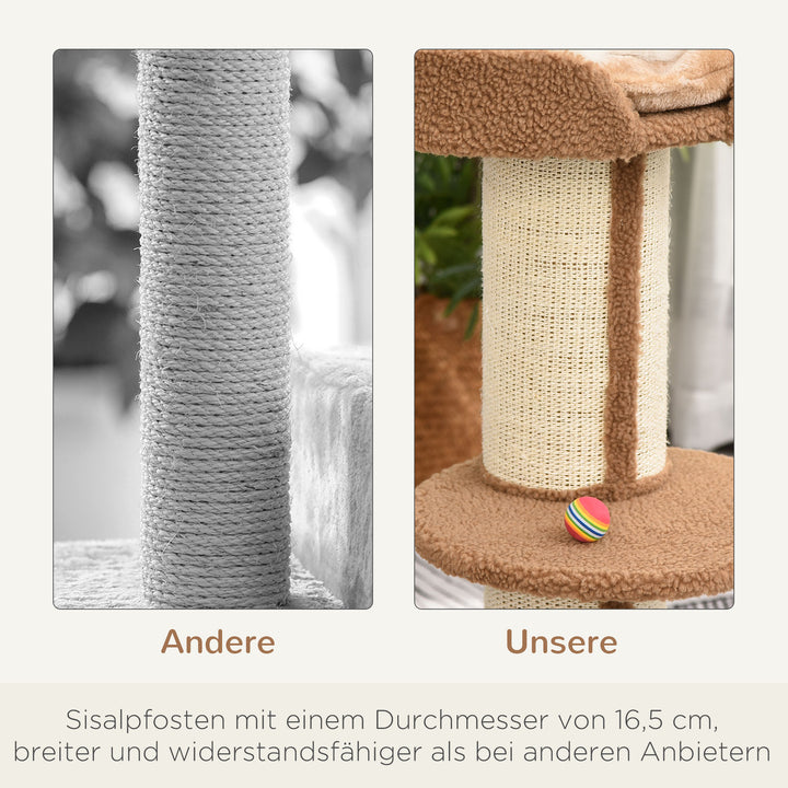 Kradsetræ 91 cm kattetårn med sisalstolper, platform, hynde, kradsetræ i flere niveauer, klatretræ, til mellemstore katte, lysebrun