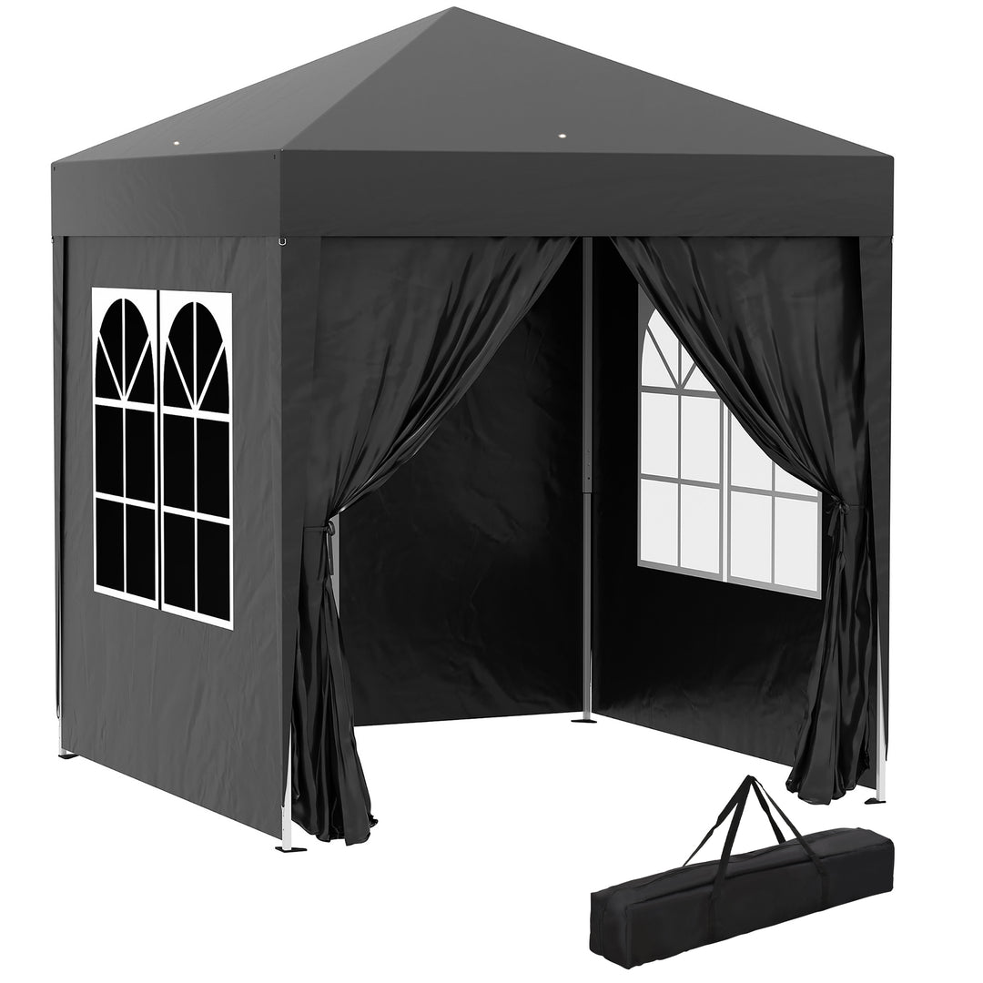 Foldbart pavillon, øltelt, 4 aftagelige sidepaneler, 2 vinduer, metalramme, 2 x 2m, sort