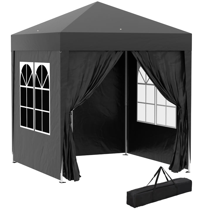 Foldbart pavillon, øltelt, 4 aftagelige sidepaneler, 2 vinduer, metalramme, 2 x 2m, sort