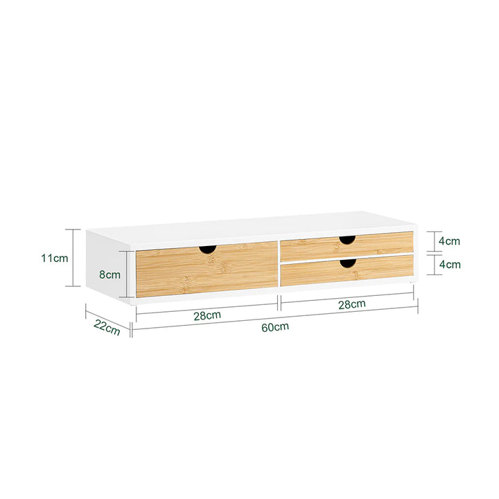 Ergonomisk skærmstativ, L60xB22xH11 cm, naturfarvet med hvid kant