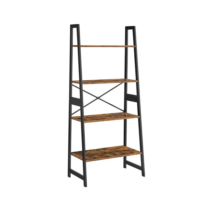 Bogreol i bambus og MDF, industrielt look, L63 x B34 x H137 cm, brun