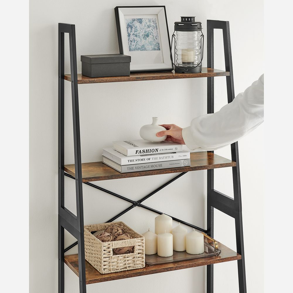 Bogreol i bambus og MDF, industrielt look, L63 x B34 x H137 cm, brun