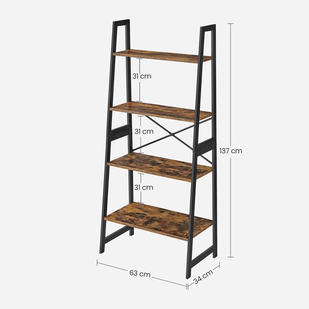 Bogreol i bambus og MDF, industrielt look, L63 x B34 x H137 cm, brun
