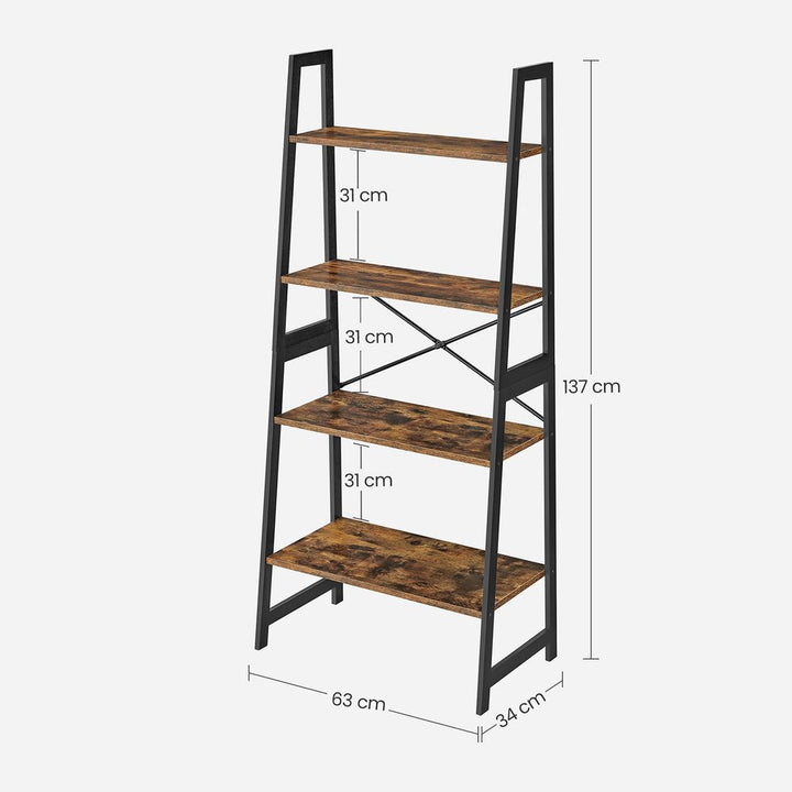 Bogreol i bambus og MDF, industrielt look, L63 x B34 x H137 cm, brun