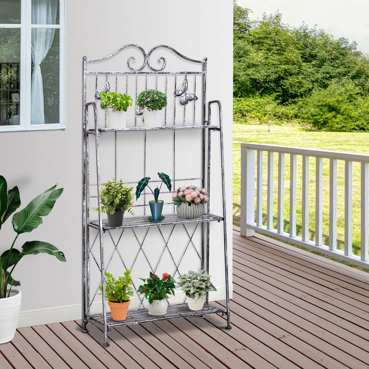 Plantehylde plantestativ blomsterhylde blomsterstativ blomstertrappe havehylde 3 niveauer metal sølvgrå 44 x 25 x 96 cm