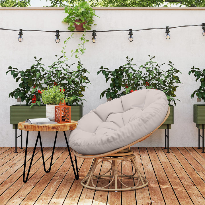 Papasan-stol i rattan, 360° drejelig kurvestol med siddehynde, rund udendørs